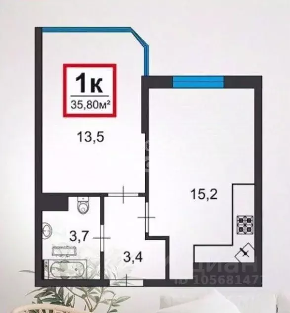 1-к кв. Краснодарский край, Анапа Анапское ш., 32к5 (36.0 м) - Фото 1