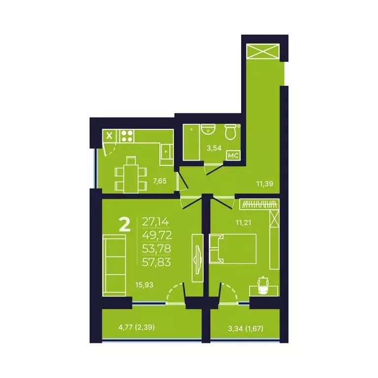 2-комнатная квартира: Уфа, улица Майора Доставалова, 11 (54 м) - Фото 1