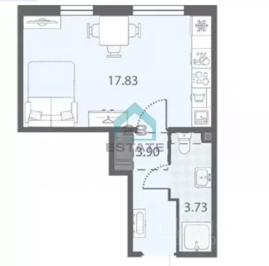 Студия Санкт-Петербург ул. Маршала Казакова, 21к2Д (25.4 м) - Фото 2