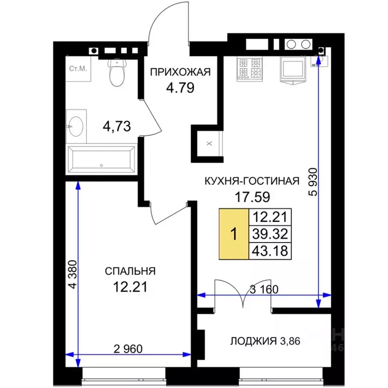 1-к кв. Калининградская область, Гурьевск Включи жилой комплекс (43.18 ... - Фото 0