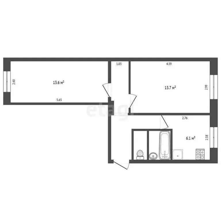 2-комнатная квартира: Калуга, улица Суворова, 52 (44 м) - Фото 0