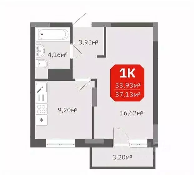 1-к кв. Новосибирская область, Новосибирск ул. Титова, 196/1 (33.93 м) - Фото 0