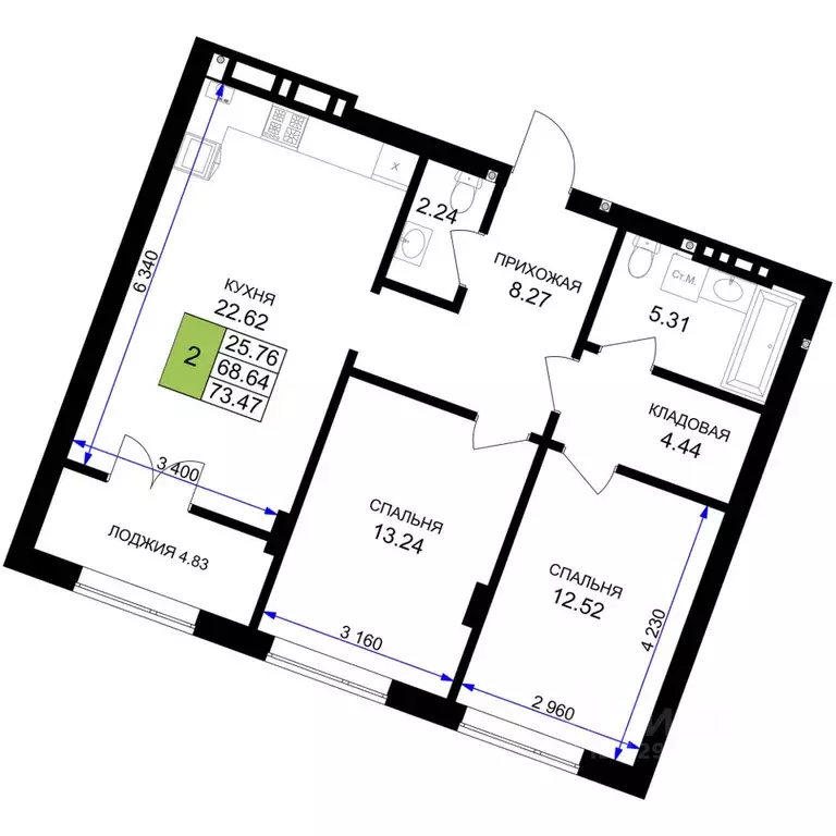 2-к кв. Калининградская область, Гурьевск Включи жилой комплекс (73.47 ... - Фото 0