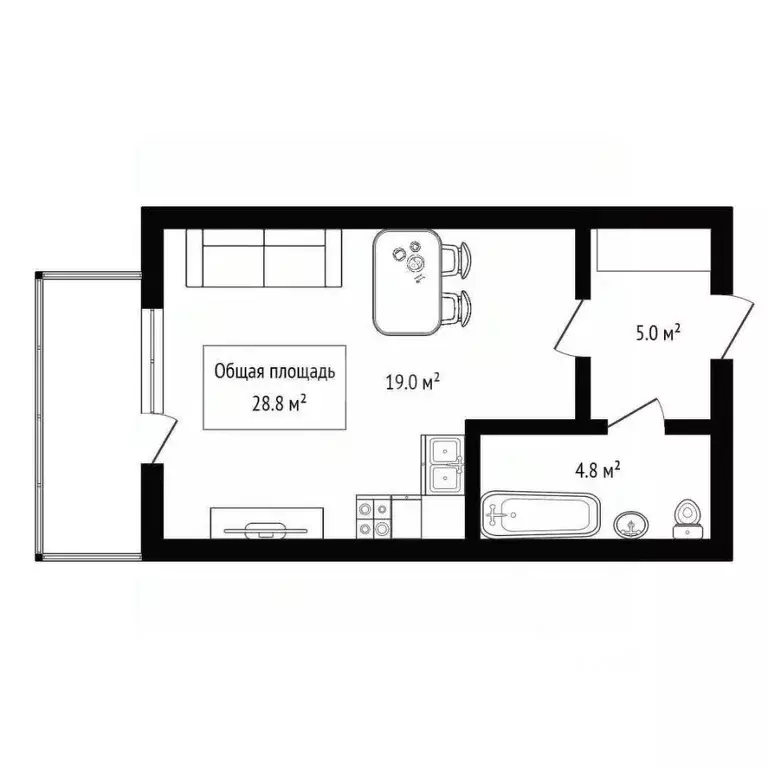 Студия Новосибирская область, Новосибирск ул. Гоголя, 26 (28.8 м) - Фото 2