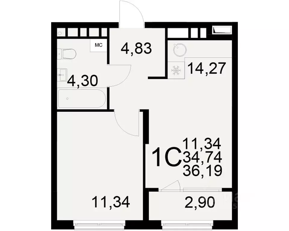 1-к кв. Рязанская область, Рязань ул. Бирюзова (34.74 м) - Фото 0