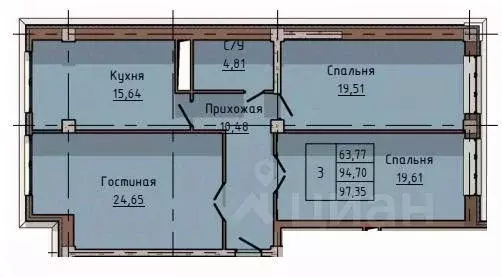 3-к кв. Кабардино-Балкария, Нальчик ул. Тлостанова, 28Б (94.7 м) - Фото 1