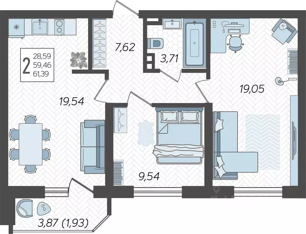 2-к кв. Краснодарский край, Краснодар Уральская ул., 87/7 (62.95 м) - Фото 1