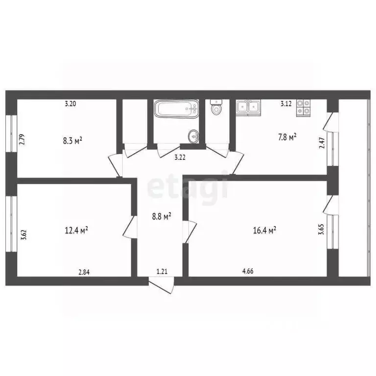 3-к кв. Пермский край, Чернушка бул. 48-й Стрелковой Бригады, 8 (59.5 ... - Фото 2