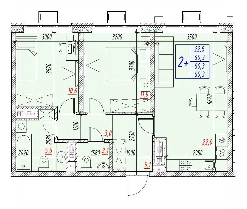 3-к кв. Астраханская область, Астрахань ул. Бэра, 29 (60.3 м) - Фото 1