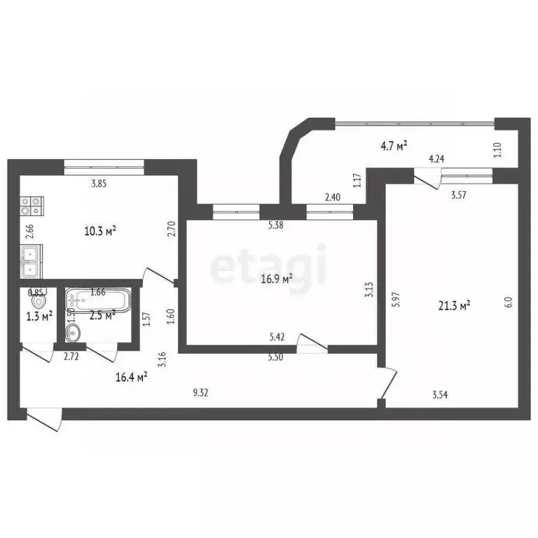 2-к кв. Башкортостан, Стерлитамак ул. Худайбердина, 222 (68.7 м) - Фото 1