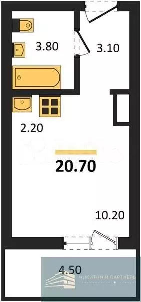 Квартира-студия, 20,7 м, 9/17 эт. - Фото 0