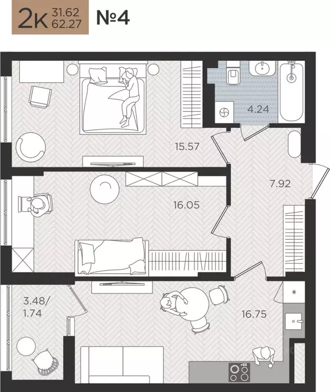 2-к кв. Калининградская область, Калининград Мой Город жилой комплекс ... - Фото 1