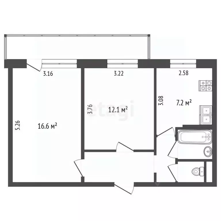2-к кв. Белгородская область, Белгород ул. Мокроусова, 19 (46.2 м) - Фото 2