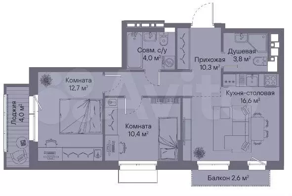 2-к. квартира, 60 м, 3/16 эт. - Фото 1