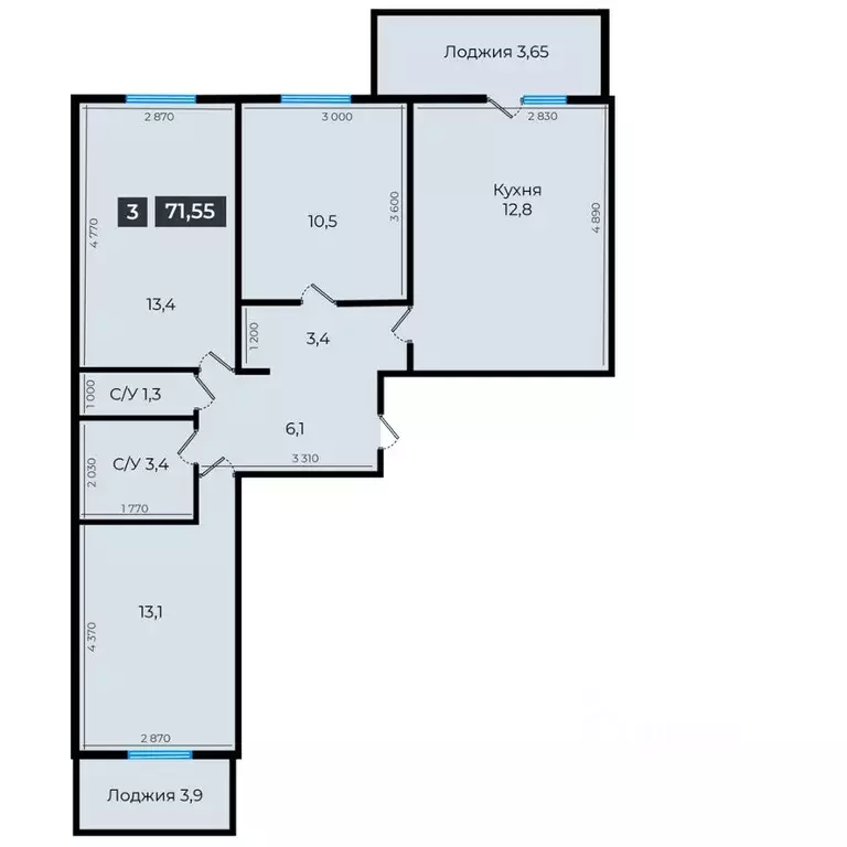 3-к кв. Ставропольский край, Ставрополь ул. Южный обход, 53В (71.95 м) - Фото 1