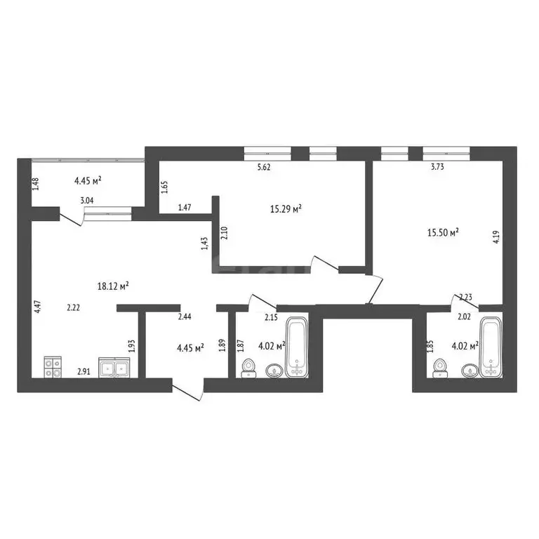2-комнатная квартира: Тюмень, улица Пожарных и Спасателей, 5 (66 м) - Фото 1