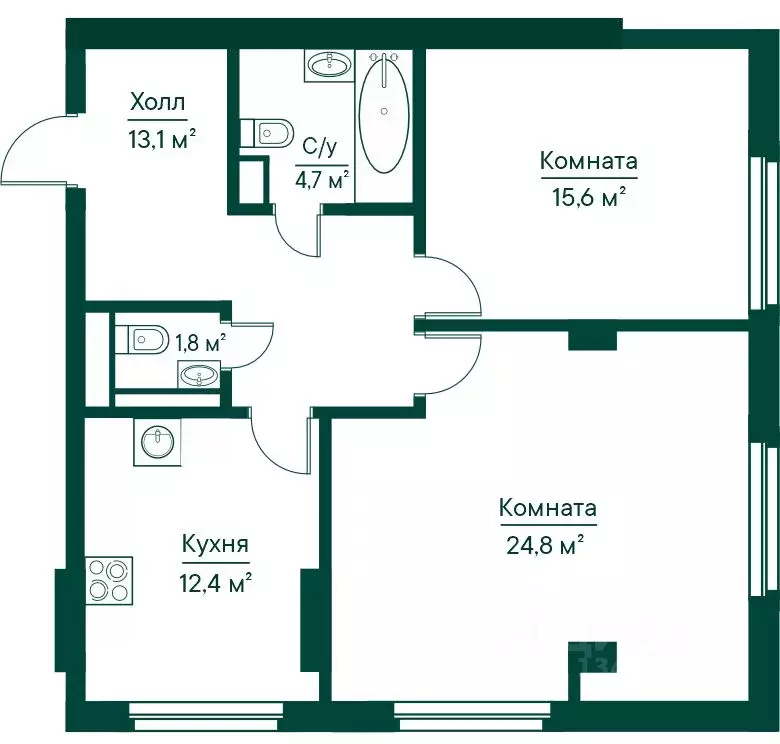 2-к кв. Самарская область, Самара Грин Ривер жилой комплекс (72.32 м) - Фото 1