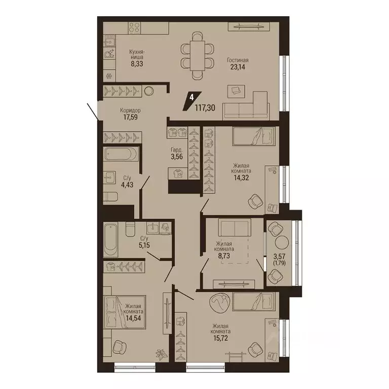4-к кв. Свердловская область, Екатеринбург Центральный жилрайон, Дом 7 ... - Фото 2