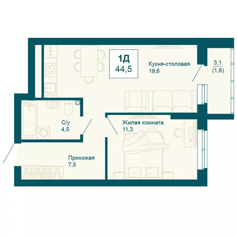 1-комнатная квартира: Екатеринбург, улица 8 Марта, 197 (44.5 м) - Фото 0