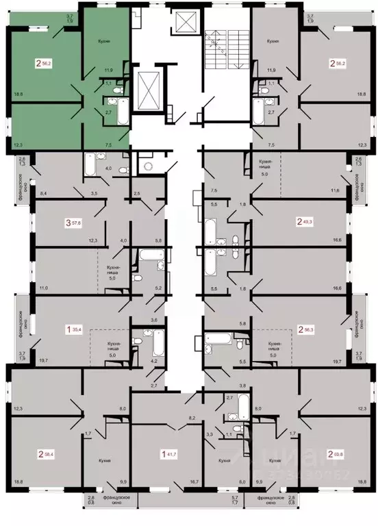 2-к кв. Красноярский край, Красноярск Прибойная ул., 37с12 (56.2 м) - Фото 1