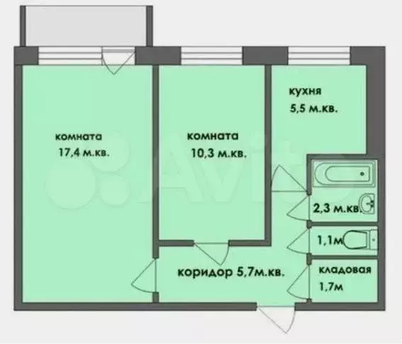 2-к. квартира, 44,5 м, 5/5 эт. - Фото 0