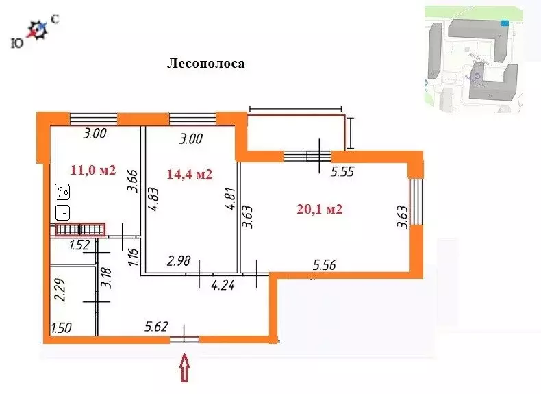 2-комнатная квартира: Кингисепп, Крикковское шоссе, 34 (62.4 м) - Фото 0