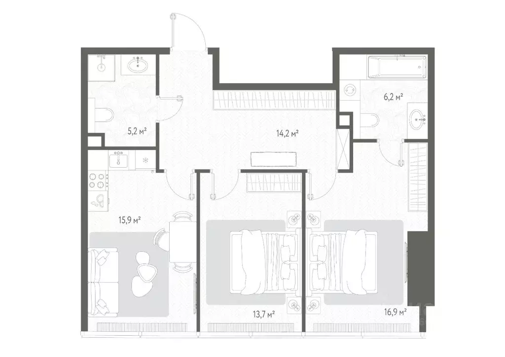 2-к кв. Москва 1-й Красногвардейский проезд, 13 (72.1 м) - Фото 2