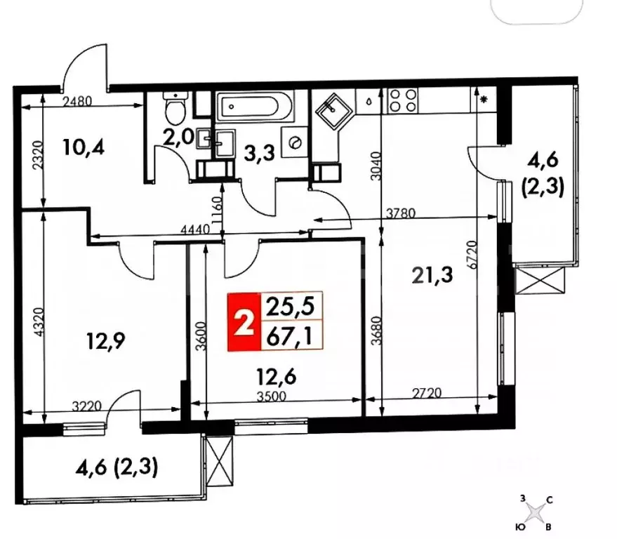 2-к кв. Калужская область, Обнинск просп. Ленина, 211 (67.1 м) - Фото 2