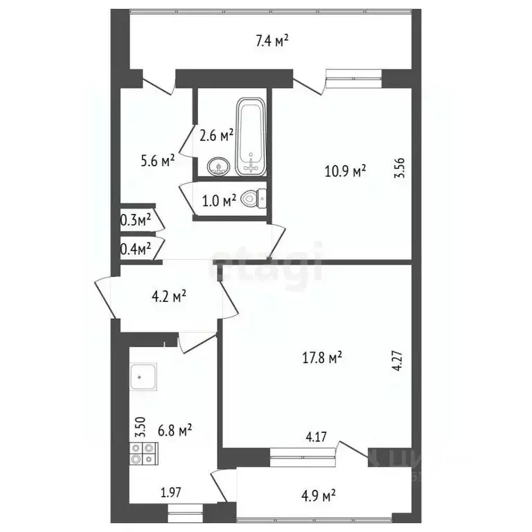 2-к кв. Севастополь просп. Октябрьской Революции, 23к1 (50.0 м) - Фото 2