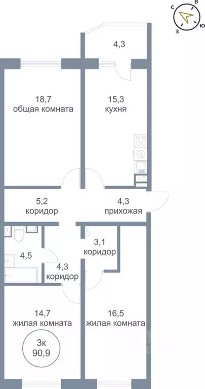 3-к кв. Ханты-Мансийский АО, Нефтеюганск 4-й мкр, 4к1 (90.9 м) - Фото 0