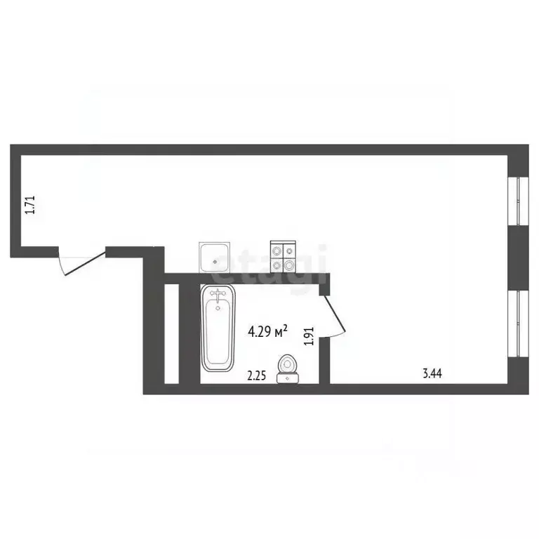 Студия Тюменская область, Тюмень ул. Ветеранов Труда, 36к1 (32.0 м) - Фото 1