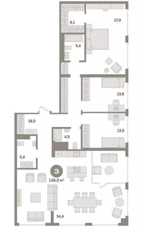 3-комнатная квартира: Новосибирск, Зыряновская улица, 51с (158.4 м) - Фото 1