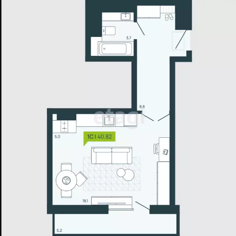 Продаётся квартира-студия, 40.8 м - Фото 0