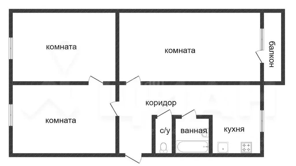 3-к кв. Татарстан, Казань ул. Юлиуса Фучика, 56 (66.0 м) - Фото 2