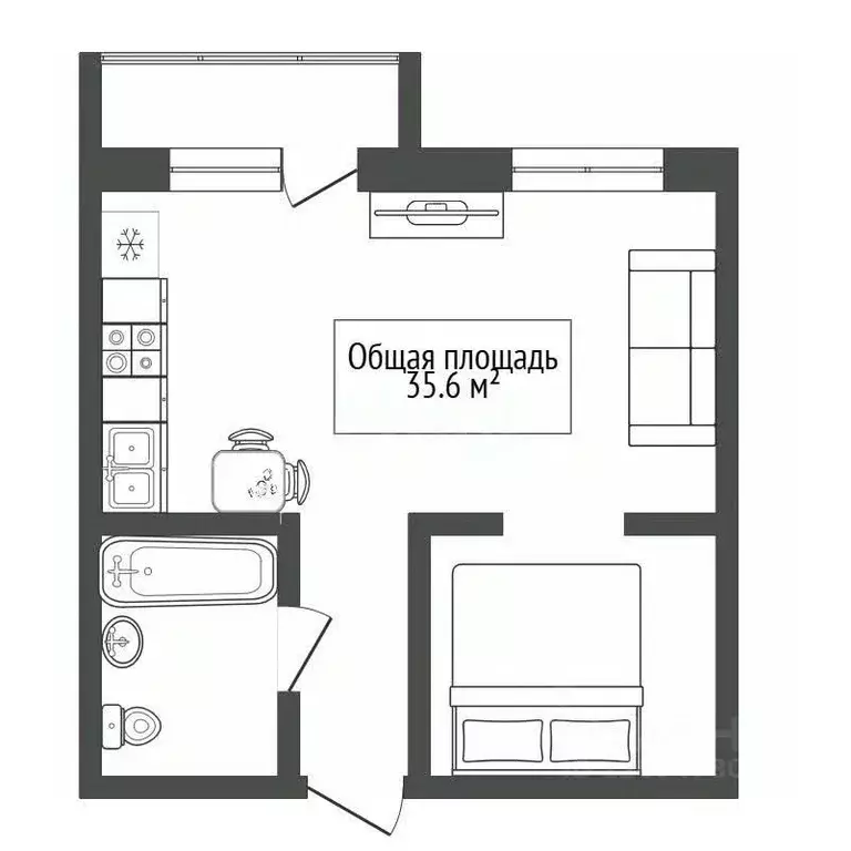 Студия Новосибирская область, Новосибирск Стрижи мкр, 1 (35.6 м) - Фото 2