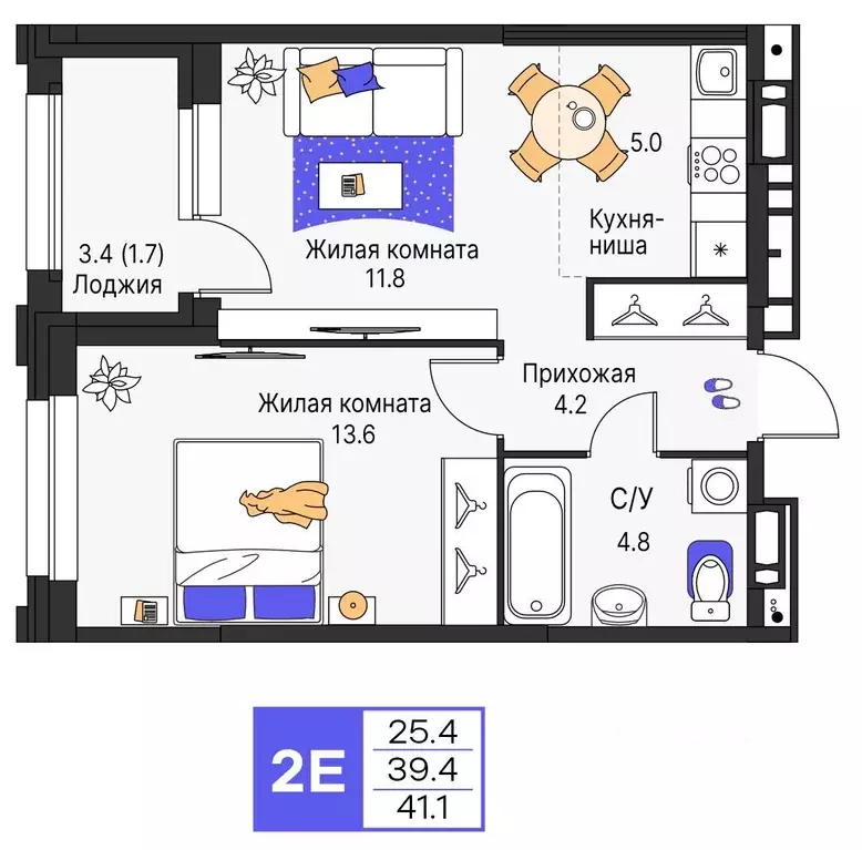 2-к кв. Пермский край, Пермь ул. Карла Модераха, 7 (41.1 м) - Фото 1