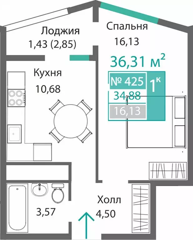 1-комнатная квартира: Симферополь, ЖК Барбарис (36.31 м) - Фото 0