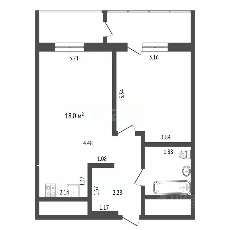 1-к кв. Тюменская область, Тюмень ул. Вьюжная, 15 (39.9 м) - Фото 1