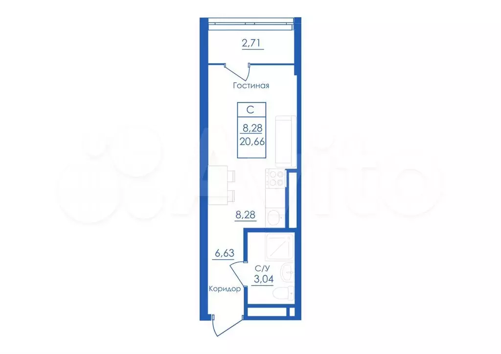 Квартира-студия, 20,7 м, 4/25 эт. - Фото 1