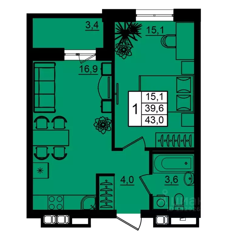 1-к кв. Волгоградская область, Волгоград Рубин жилой комплекс (43.0 м) - Фото 1