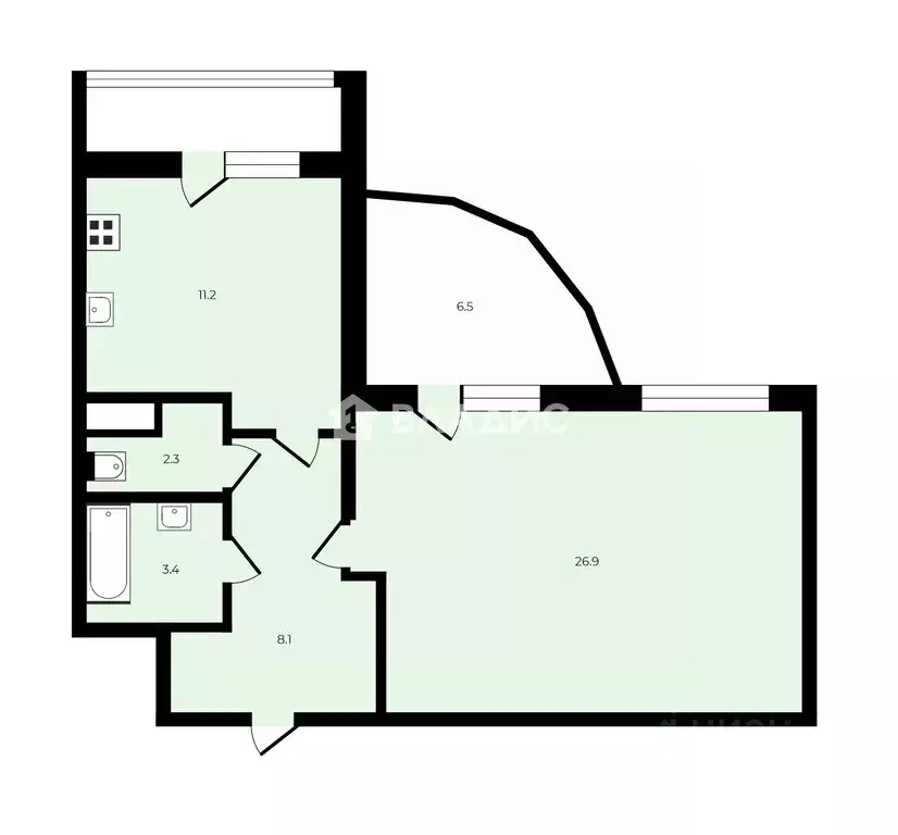 1-к кв. Санкт-Петербург ул. Матроса Железняка, 57 (51.9 м) - Фото 1