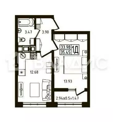 1-комнатная квартира: Республика Адыгея (Адыгея), Майкоп (35.45 м) - Фото 1