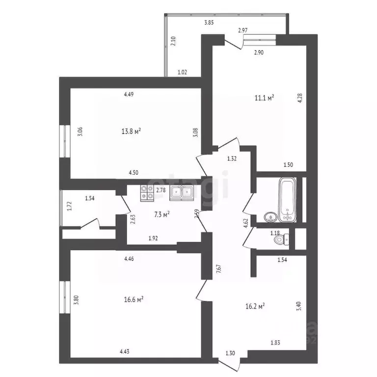 3-к кв. Тамбовская область, Тамбов Интернациональная ул., 36 (68.4 м) - Фото 2