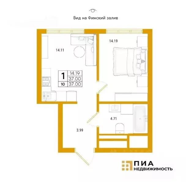 1-к кв. Санкт-Петербург просп. Крузенштерна, 13 (37.2 м) - Фото 2