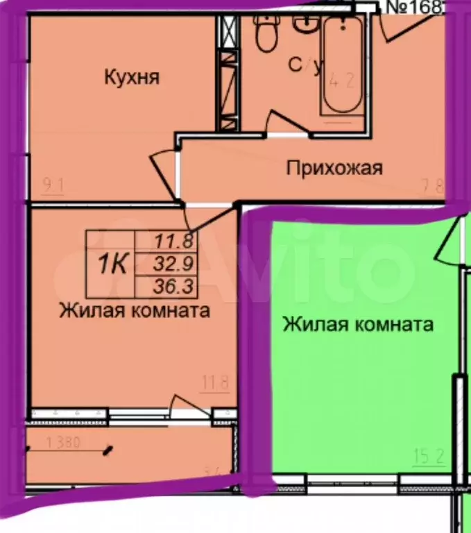 1-к. квартира, 36,3 м, 14/19 эт. - Фото 0