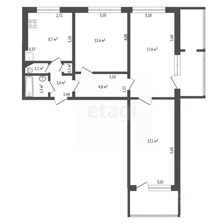 3-к кв. Башкортостан, Уфа ул. Степана Кувыкина, 5/1 (67.4 м) - Фото 1