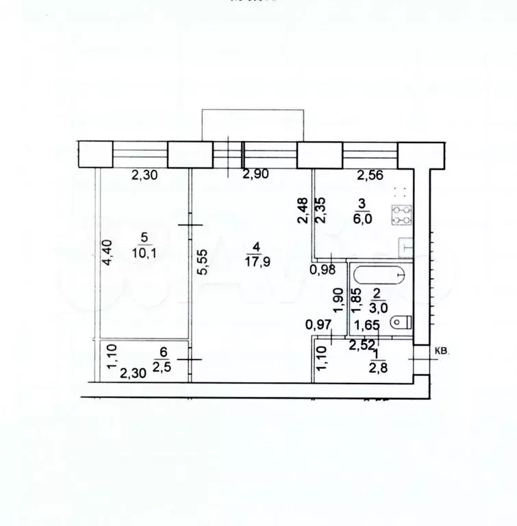 2-к. квартира, 42,9 м, 4/5 эт. - Фото 0