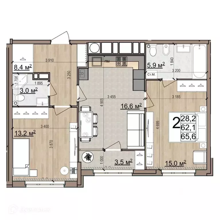 2-к кв. Рязанская область, Рязань Еврокласс жилой комплекс (65.6 м) - Фото 1