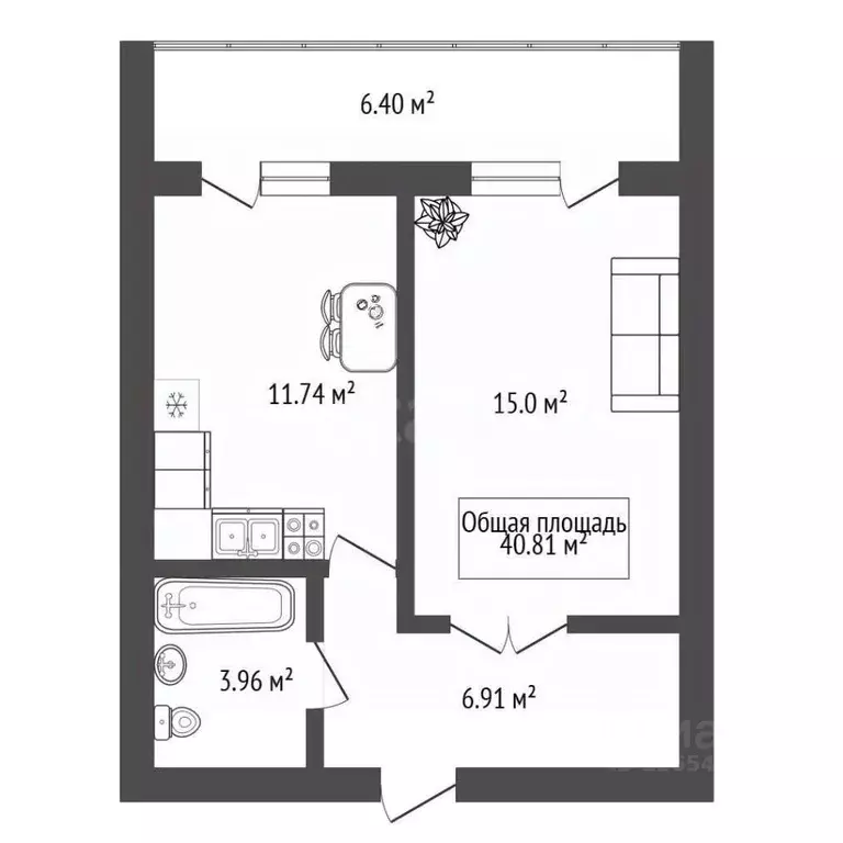 1-к кв. Новосибирская область, Новосибирск ул. Надежды, 2 (40.0 м) - Фото 2
