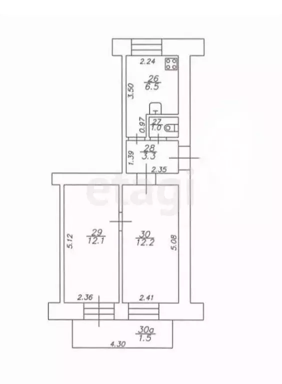 2-комнатная квартира: Казань, улица Дзержинского, 22 (35.1 м) - Фото 1